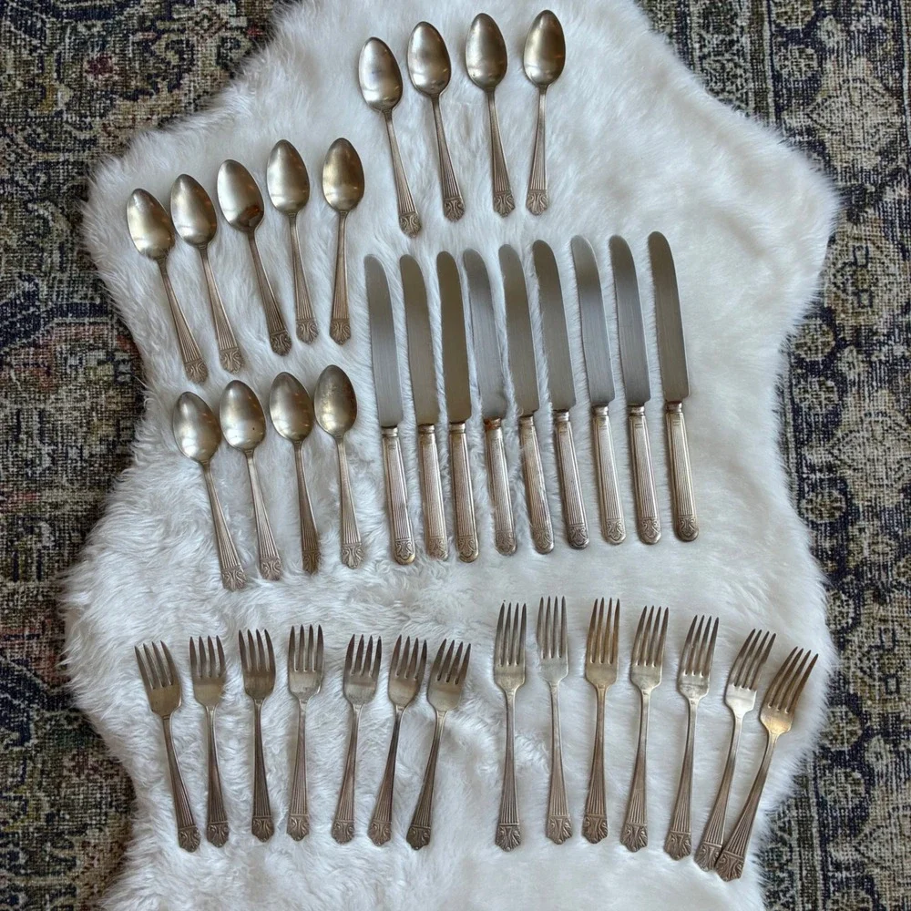 Vintage Lady Esther Queen Esther Silverplate Flatware 36pc Set 1935 Art Deco